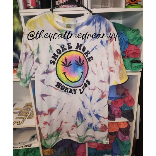 SMOKE MORE WORRY LESS TIE-DYE TEE 🌈🔥