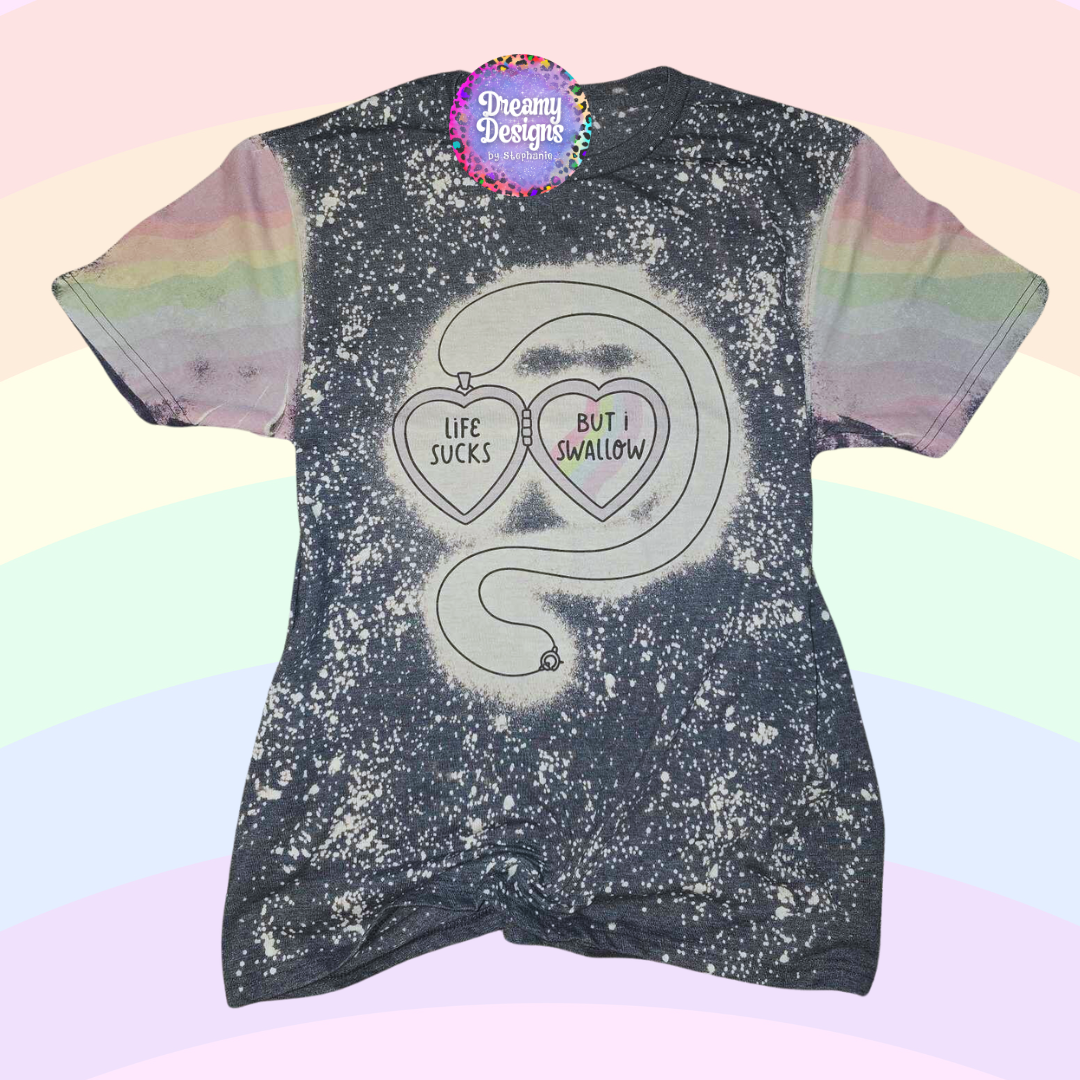 Life Sucks BUT I Swallow Tee – Rainbow Sleeve Edition (Unisex)