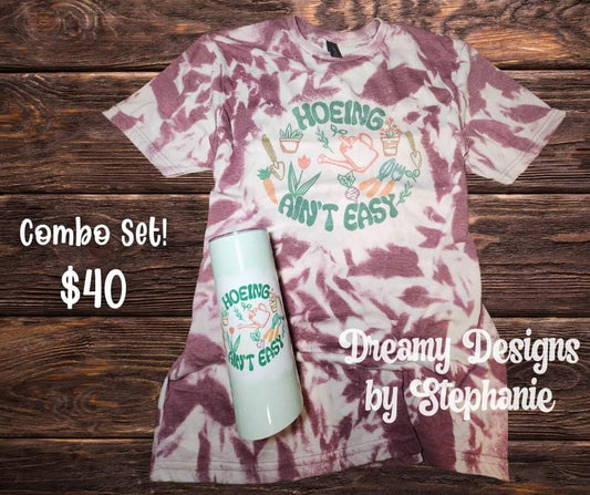 Hoein Aint Easy Bleached Tee and matching tumbler