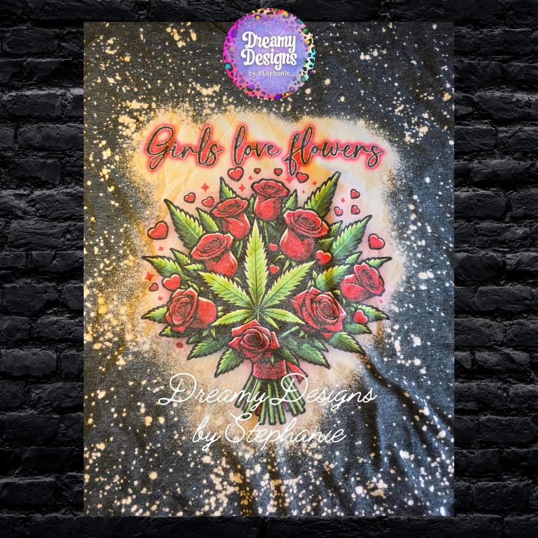 Girls Love Flowers – 420 Bleached Tee 🌸💚