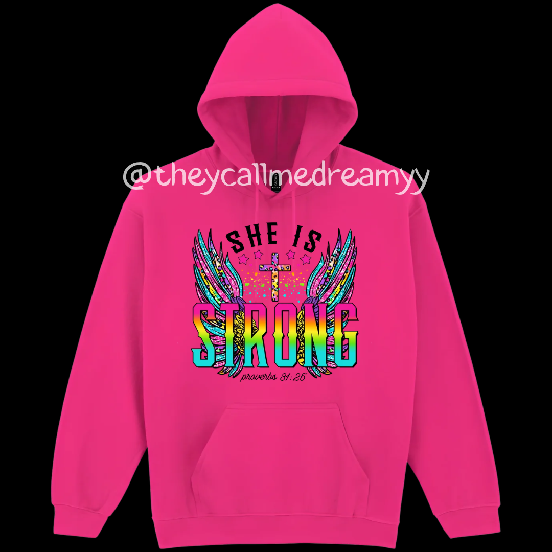 XL She Is Strong Pink Hoodie